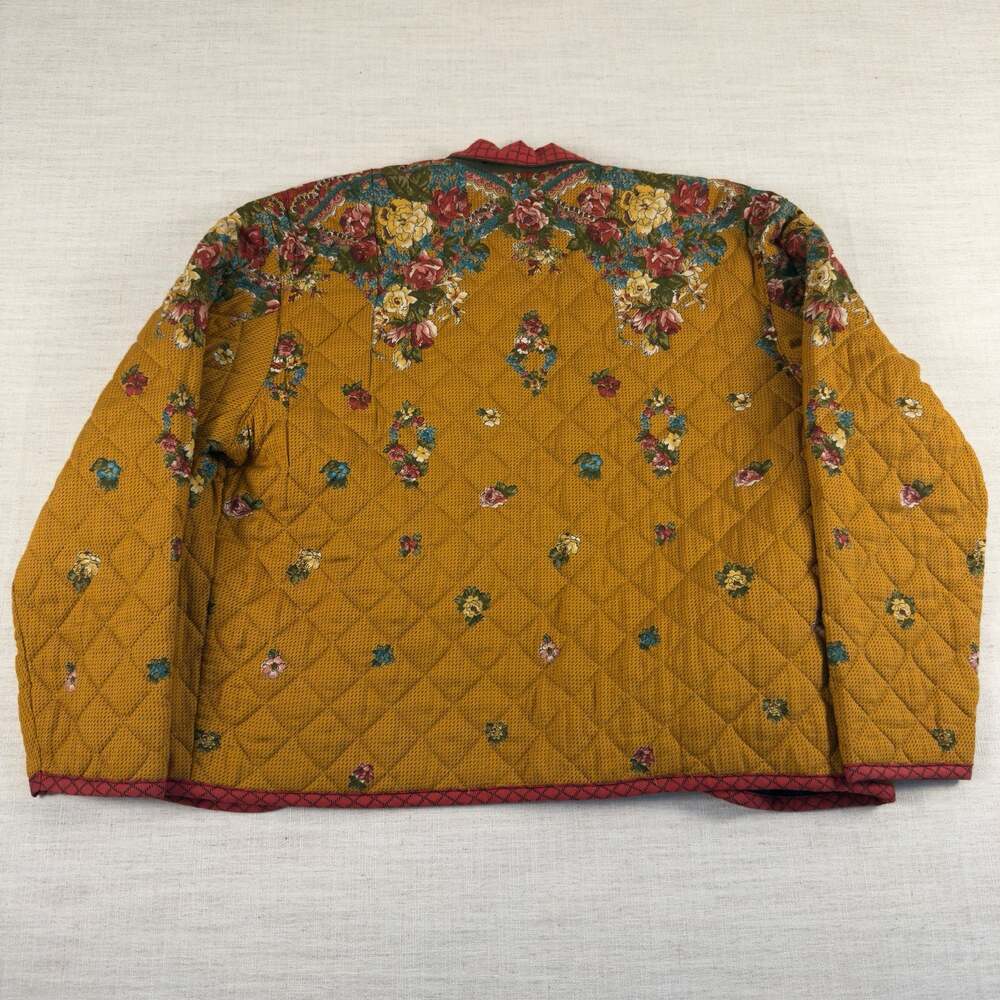 Carole Little Petites Vintage Quilted Floral Toggle Jacket Mustard Yellow - Picture 7 of 7